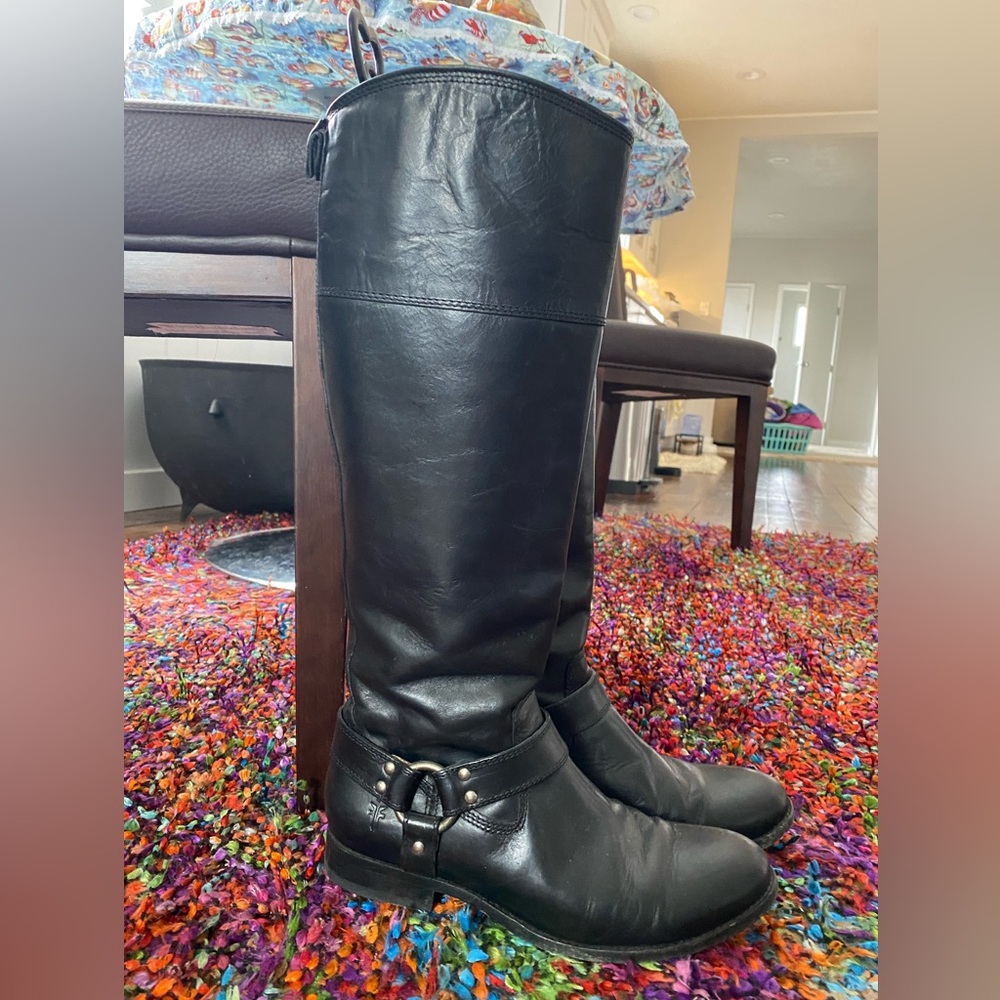 Black  pure leather knee high Frye boots